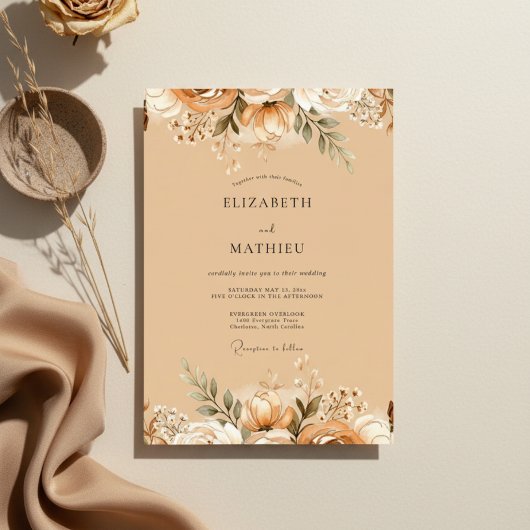 Peach Harvest Bloom Wedding Kaart