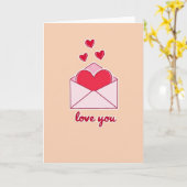 Peach Hearts Love You Card Kaart (Gele Bloem)
