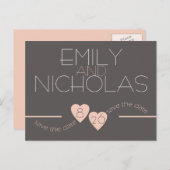 Peach Hearts: Save the Date Aankondigingskaart (Voorkant / Achterkant)