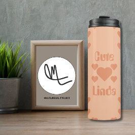 Peach Hearts tweetalig "Schattige" "Linda" Thermosbeker