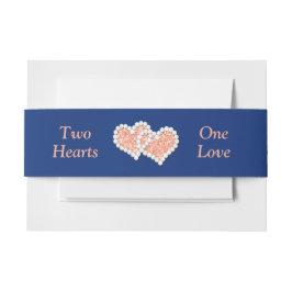 Peach Hearts Wedding Belly Band 2 Uitnodigingen Wikkel