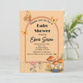 Peach Herfst Woodland Butterfly Mushroom Baby show Kaart (Staand voorkant)