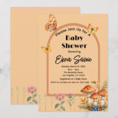 Peach Herfst Woodland Butterfly Mushroom Baby show Kaart (Voorkant / Achterkant)