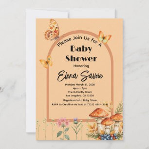 Peach Herfst Woodland Butterfly Mushroom Baby show Kaart