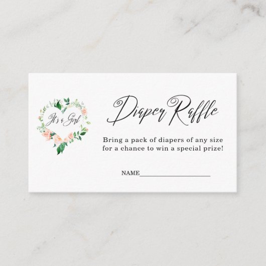Peach Het is een meisje luier Raffle Baby shower Informatiekaartje (Voorkant)