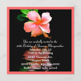Peach Hibiscus Birthday Party Invitation Kaart