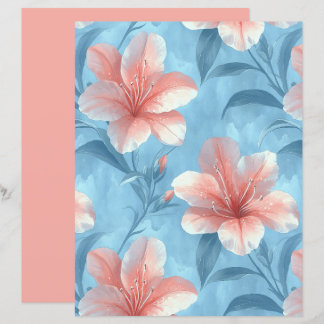 Peach Hibiscus Floral Scrapbook Paper