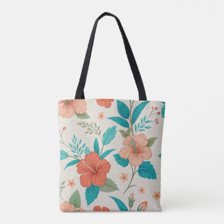 Peach Hibiscus Floral Tote Bag