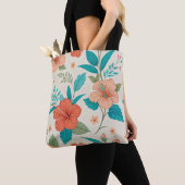 Peach Hibiscus Floral Tote Bag (Dichtbij)