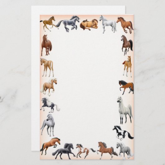 Peach Horse Crazy Stationery Briefpapier (Voorkant / Achterkant)