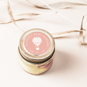 Peach Hot Air Balloon Baby shower Ronde Sticker