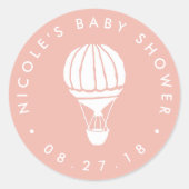 Peach Hot Air Balloon Baby shower Ronde Sticker (Voorkant)