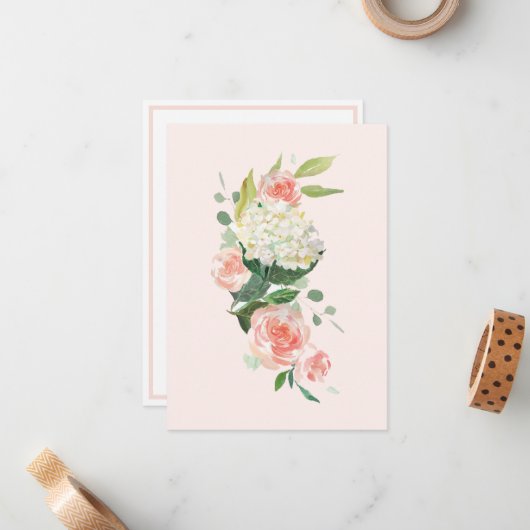 Peach hydrangea van uw bureau een persoonlijk notitiekaartje (Voorkant / Achterkant in situ)