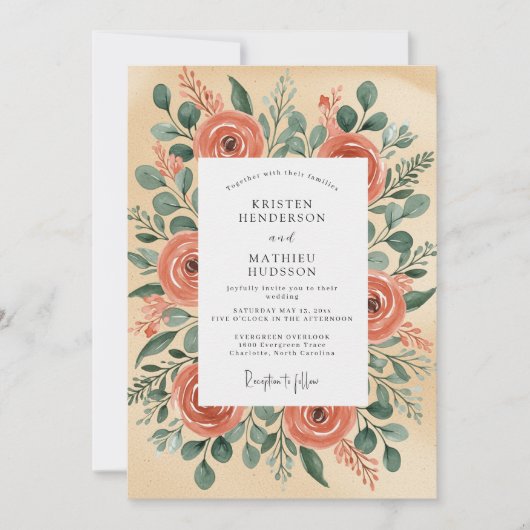 Peach Illustrative Rustic Wedding Kaart (Voorkant)
