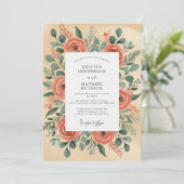 Peach Illustrative Rustic Wedding Kaart (Staand voorkant)