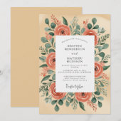 Peach Illustrative Rustic Wedding Kaart (Voorkant / Achterkant)