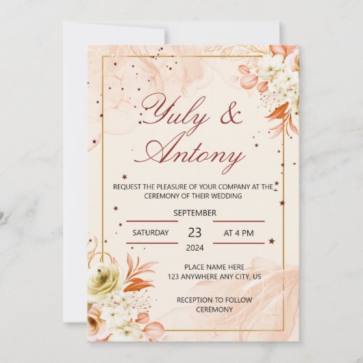 Peach Invitation boda durazno naranja claro Kaart (Voorkant)