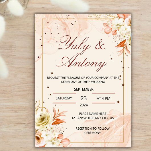 Peach Invitation boda durazno naranja claro Kaart