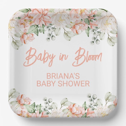 Peach Ivory Beige Neutraal Baby shower Papieren Bordje (Voorkant)