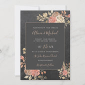 Peach Ivory Blush Moody Bloemen Donkergrijs Huweli Kaart (Voorkant)