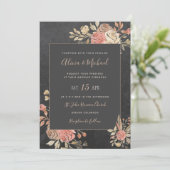 Peach Ivory Blush Moody Bloemen Donkergrijs Huweli Kaart (Staand voorkant)