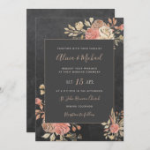 Peach Ivory Blush Moody Bloemen Donkergrijs Huweli Kaart (Voorkant / Achterkant)