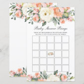 Peach ivory Floral Baby shower Bingo Party Game (Voorkant / Achterkant)