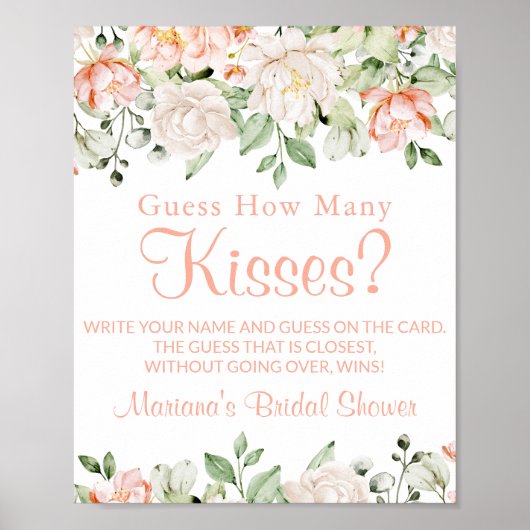 Peach Ivory Floral Kisses Vrijgezellenfeest Spelbo Poster (Voorkant)