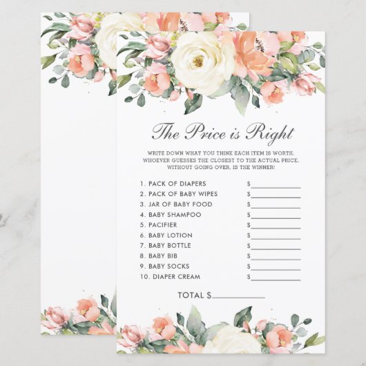 Peach ivory Floral Shower The Price is Right Game (Voorkant / Achterkant)
