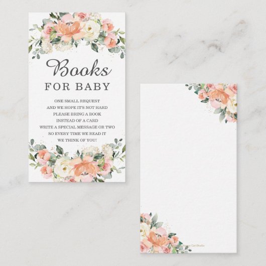 Peach Ivory roze Floral Baby shower Breng boek Informatiekaartje (Voorkant / Achterkant)