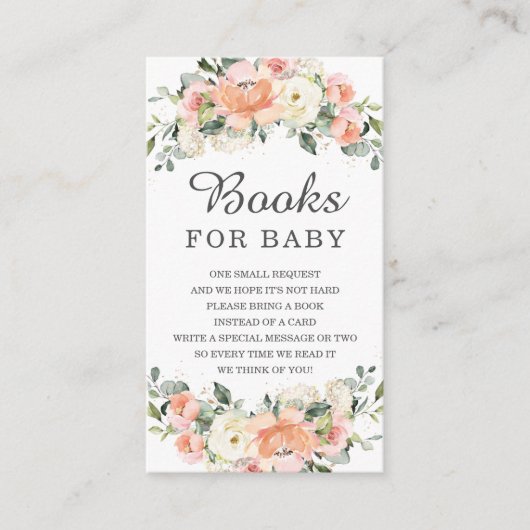 Peach Ivory roze Floral Baby shower Breng boek Informatiekaartje (Voorkant)
