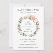 Peach ivory roze Floral Wedding Save the Date Kaar Kaart (Voorkant)