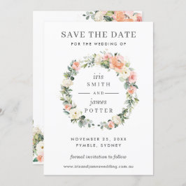 Peach ivory roze Floral Wedding Save the Date Kaar Kaart