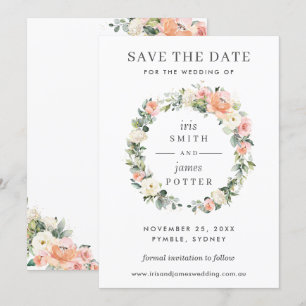 Peach ivory roze Floral Wedding Save the Date Kaar Kaart