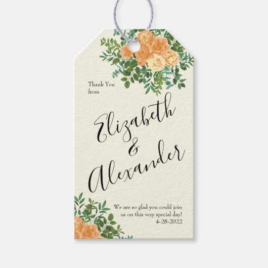 Peach Ivory Wedding Roos Cadeaulabel (Voorkant)