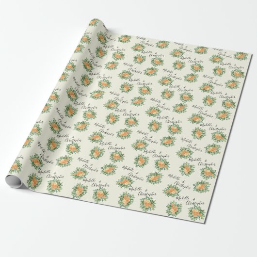 Peach Ivory Wedding Roos Cadeaupapier (Uitgerold)