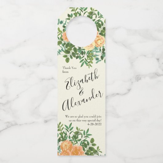 Peach Ivory Wedding Roos Flessenhanger (Voorkant)