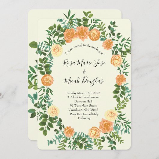 Peach Ivory Wedding  Roos Kaart (Voorkant / Achterkant)