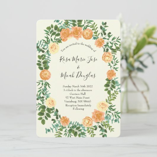 Peach Ivory Wedding Roos Kaart (Staand voorkant)