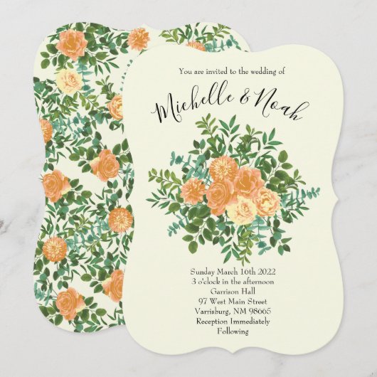 Peach Ivory Wedding Roos Kaart (Voorkant / Achterkant)