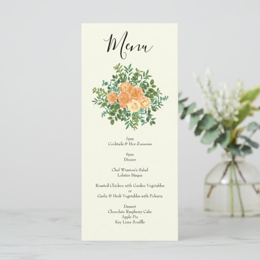 Peach Ivory Wedding  Roos Menu (Staand voorkant)