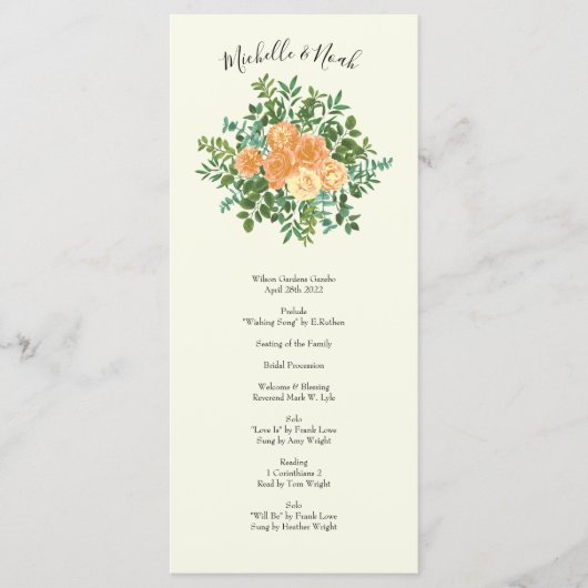 Peach Ivory Wedding Roos Menu (Voorkant)