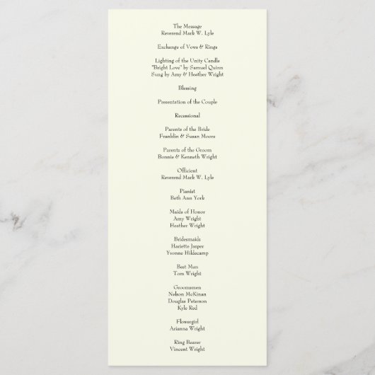 Peach Ivory Wedding Roos Menu (Achterkant)