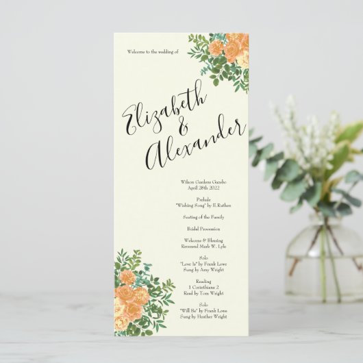 Peach Ivory Wedding  Roos Menu (Staand voorkant)