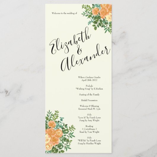 Peach Ivory Wedding  Roos Menu (Voorkant)