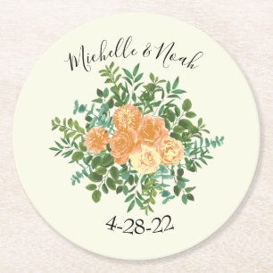 Peach Ivory Wedding  Roos Ronde Kartonnen Onderzetter