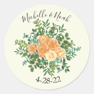 Peach Ivory Wedding Roos Ronde Sticker
