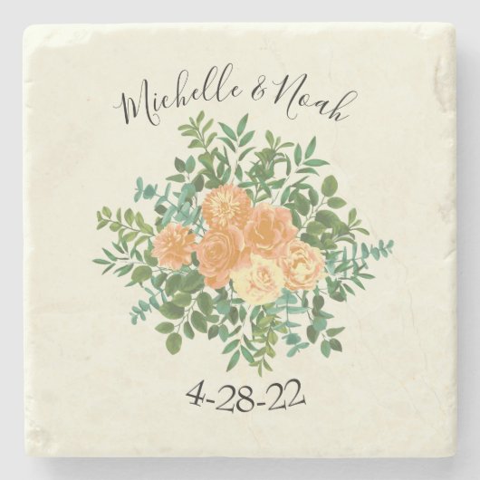 Peach Ivory Wedding  Roos Stenen Onderzetter (Voorkant)