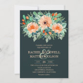 Peach Jade Blauwgroen Floral Waterverf Wedding Inv (Voorkant)