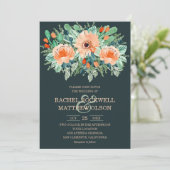Peach Jade Blauwgroen Floral Waterverf Wedding Inv (Staand voorkant)